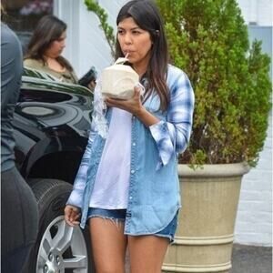 Rails Harper Denim Chambray & Plaid Shirt Womens Size Small Pockets Button Front